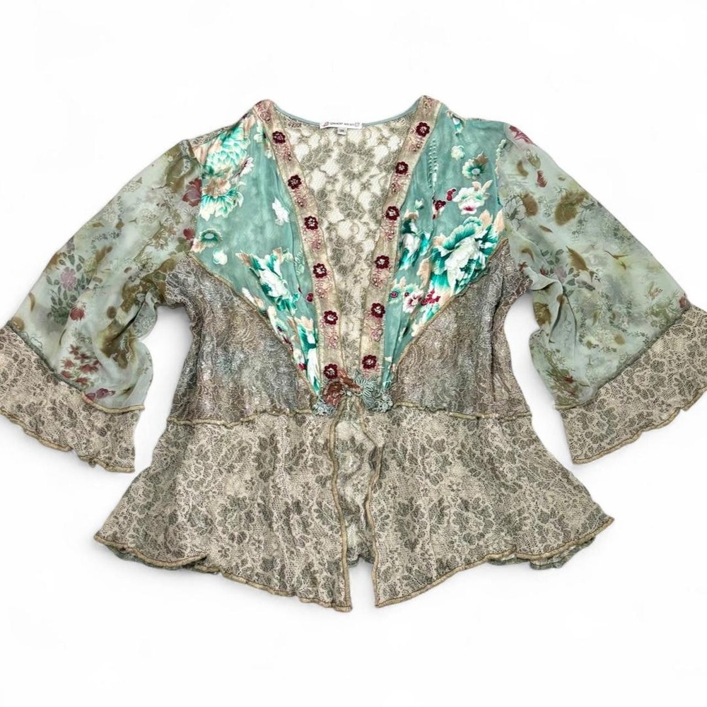 Spencer Alexis Women's Green Sheer Floral Lace Cardigan Sweater Size 3XL Boho